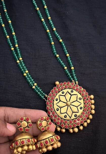 beautiful red green saree set