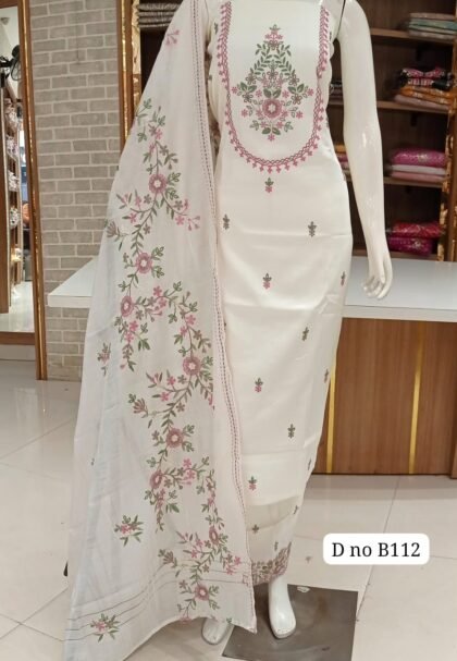 Imported pure soft cotton Dress material with neck embroided  suit