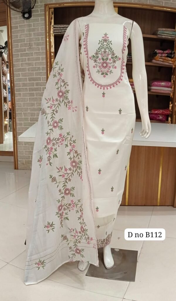 Imported pure soft cotton Dress material with neck embroided  suit