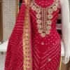 Jaipuri silk dress material bandhani print with neck work
