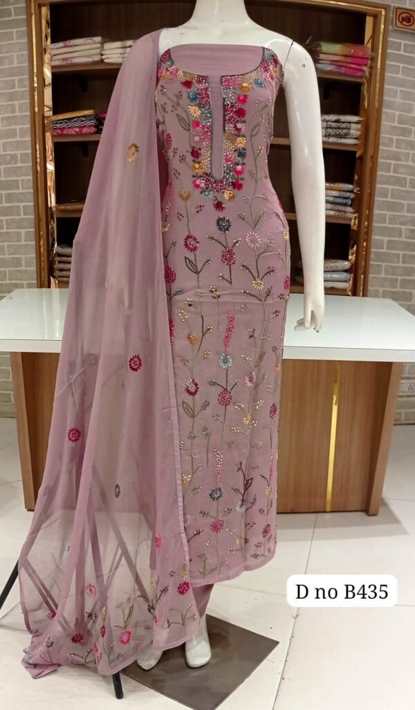 Pure chinnon silk Classy pure suits with handmade work full front beautifully designed