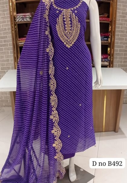 Pure Georgette dress material with heavy neck work