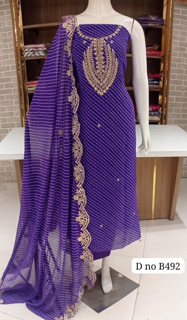 Pure Georgette dress material with heavy neck work