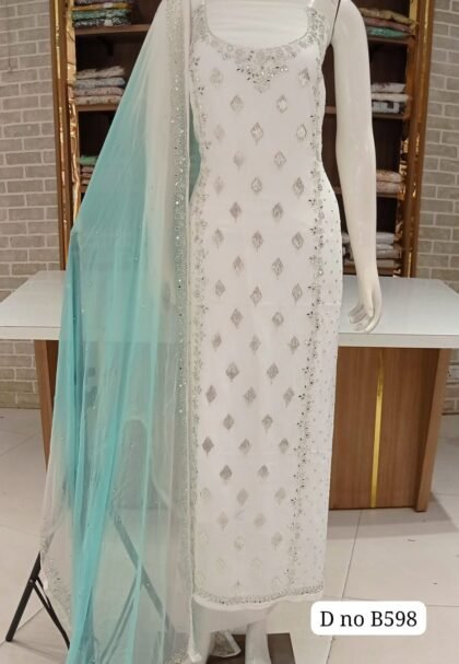 Pure chiffon suit with beautiful hand work