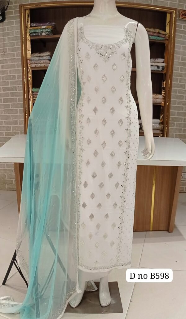 Pure chiffon suit with beautiful hand work