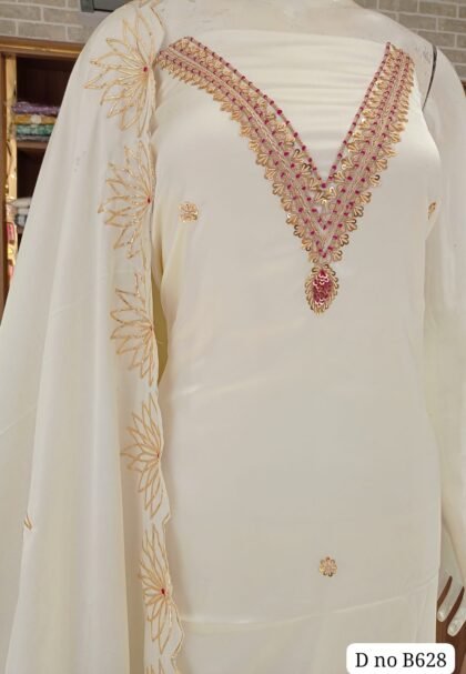 Imported Russian silk pure Dress material neck work