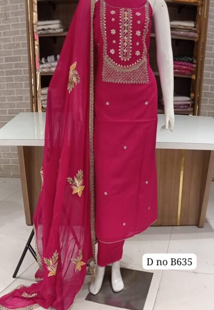 Maheshwari silk dress material neck work