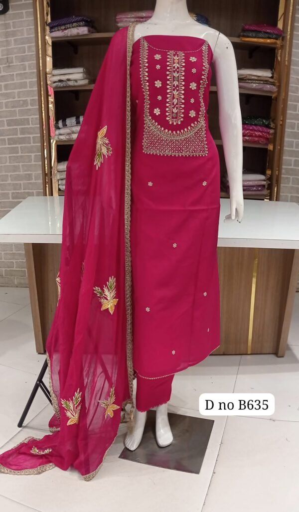 Maheshwari silk dress material neck work