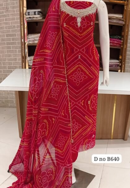 Fabric pure Georgette with jaipuri traditional prints and neck hand work