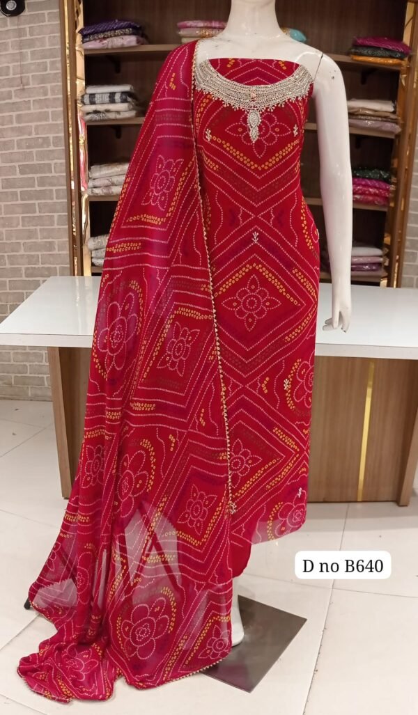 Fabric pure Georgette with jaipuri traditional prints and neck hand work