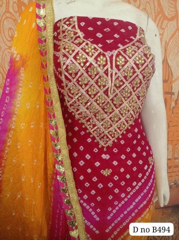 Jaipuri silk dress material with beautiful neck work